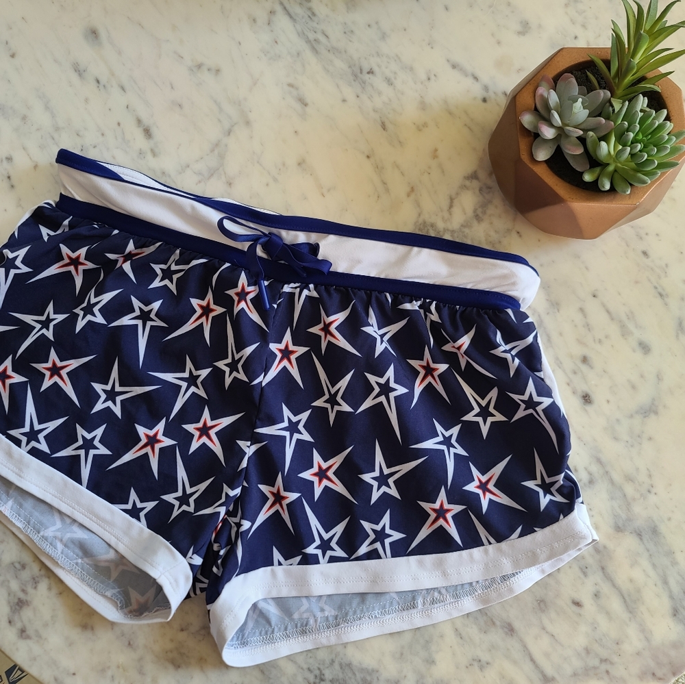 Fabletics Star Print Navy White Red Athletic Running Shorts Small